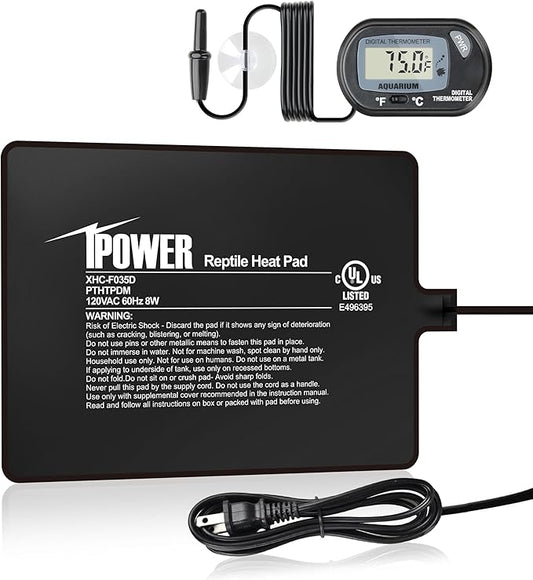 iPower 6 by 8-Inch 8W Reptile Heat Mat, LCD Digital Aquarium Thermometer, Under Tank Warmer Terrarium Heat Pad for Turtles Lizards Frogs and Other Small Animals, Multi Sizes
