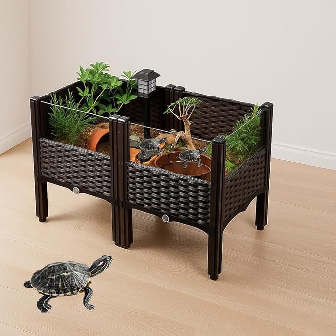 Elevated Turtle Habitat Box, Black Woven Design, 2-Tier Elevated Combination, with The Option to Increase The Number of Combinations, Turtle Habitat, Breeding Box
