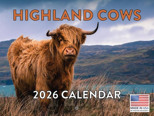 Highland Cow Calendar 2026 Scottish Cows Gifts For Highland Cow Lovers Hyland Hairy Coo Monthly Wall Calender 12 Month | American Made In The USA