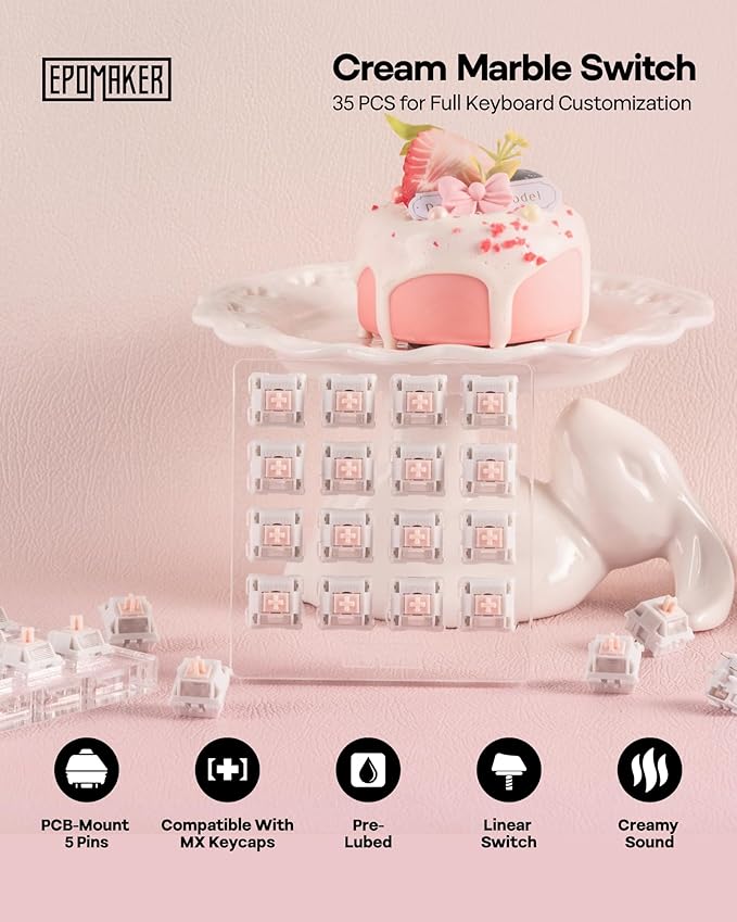EPOMAKER Gaming Keyboard Switches, 35 PCS, Linear/Tactile Switch, 5-Pin Pre-Lubed Switch, Creamy Switches, Compatible with MX Keycaps for Mechanical Keyboard (Cream Marble, Linear)
