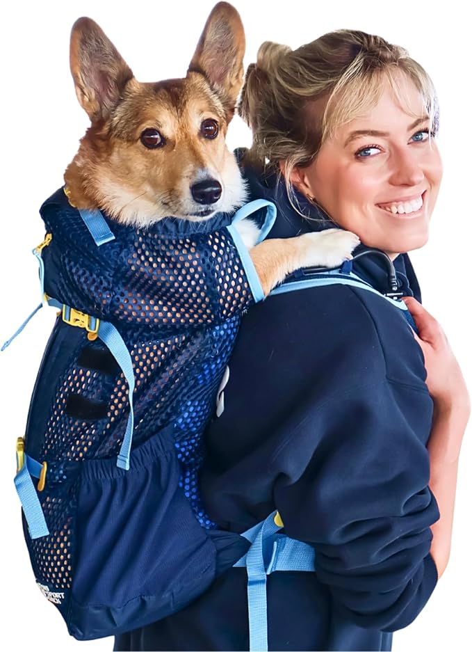 K9 Sport Sack Kloud - Medium, Blue - Ideal for Dogs with 17-19” Back Length - Ultra-Light Mesh Backpack Carrier with Inflatable Frame
