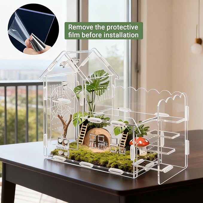 Magnetic Acrylic Terrarium for Jumping Spiders & Small Pets – Easy-Access Front Opening, Feeding Hole, Ideal for Reptiles, Tarantulas, Hermit Crabs & More