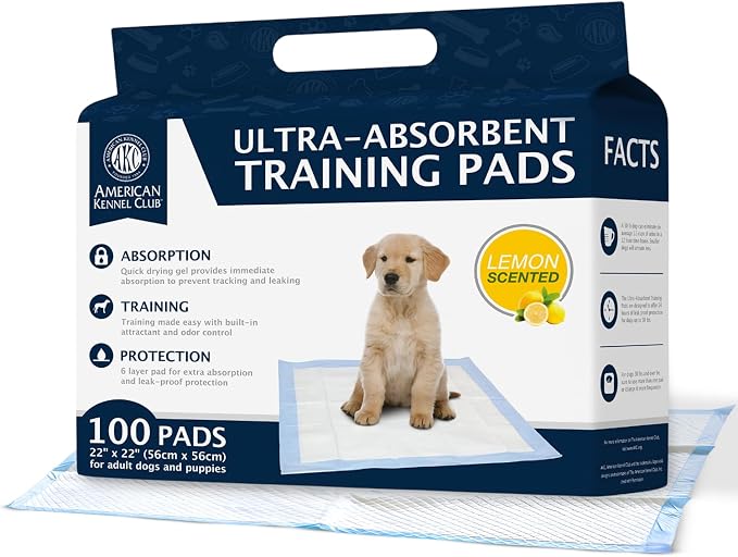 AKC Puppy Training Pads, 22" x 22", Lemon Scented, 100 Count