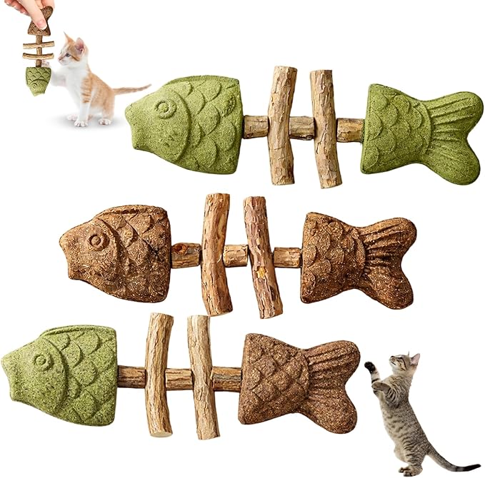 3-Piece Fishbone Cats Purrident Cat Dental, Purrident Cat Chew, Purrident for Cats, Dental Health for Cats, Natural Teeth Cleaning Stick, Apply to for Indoor Cats and Kittens(Mxed Flavor)