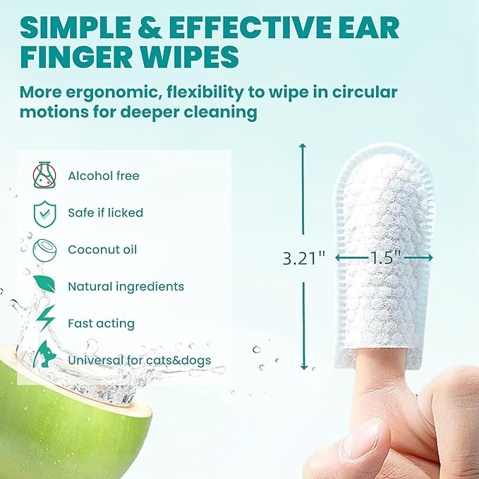 MEDUWEDU Ear Cleaner Finger Wipes 60 Counts, Dog Ear Cleaner,Soft & Easy Otic Cleaning Pads, Remove Wax, Dirt & Stop Smelly, Itchy, Non-Irritating, Grapefruit Scent