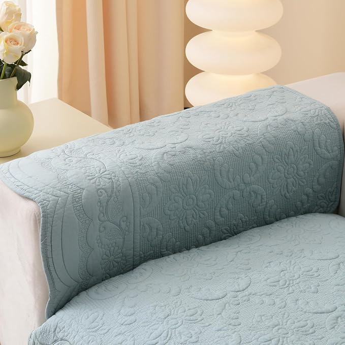 HANDONTIME Pet Protector Furniture Covers - Cotton Couch Cushion Covers, Embroidery Jacquard Dog Couch Cover Sofa Cover for Dogs, Soft Pet Friendly Sofa Protector Washable (Misty Blue, 35.4" x 35.4")