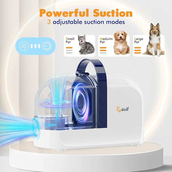 Rywell Dog Grooming Vacuum Kit, 12000Pa Suction, 1.5L Capacity, Low Noise | Includes clippers and brushes, pet hair trimmer for shedding, home use grooming tool