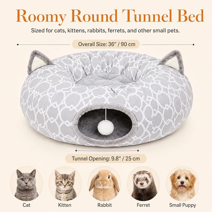 Geometric Cat Tunnel Bed Under Christmas Tree Oxford Outside with Plush Inside,Cats Toys Collapsible Tunnel Tube with Balls, for Rabbits, Kittens, Ferrets,Puppy 3FT