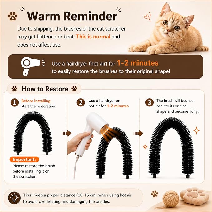 Sadnyy Cat Self Groomer with 2 Arch Grooming Brushes and Scratcher Pad, for Cat Back and Face Scratcher Massager with 2 Plush Balls, Pet Rubbing Post for Indoor Outdoor Kitten Small Dog