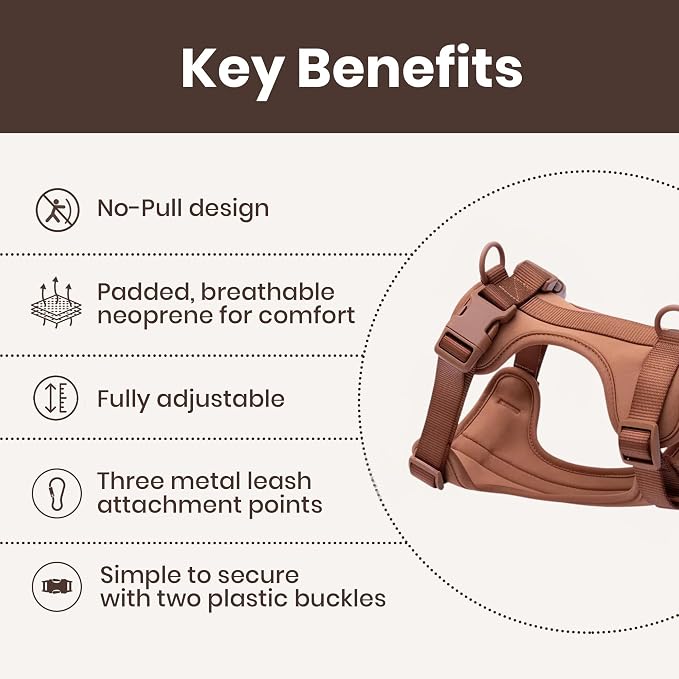 No Pull Dog Harness and Leash Set 3-in-1 Adjustable Anti Pull Dog Harness with Hands-Free Matching Leash,Poop Bag Holder,Easy Walk Dog Harness Small Sized Dog(Cocoa)