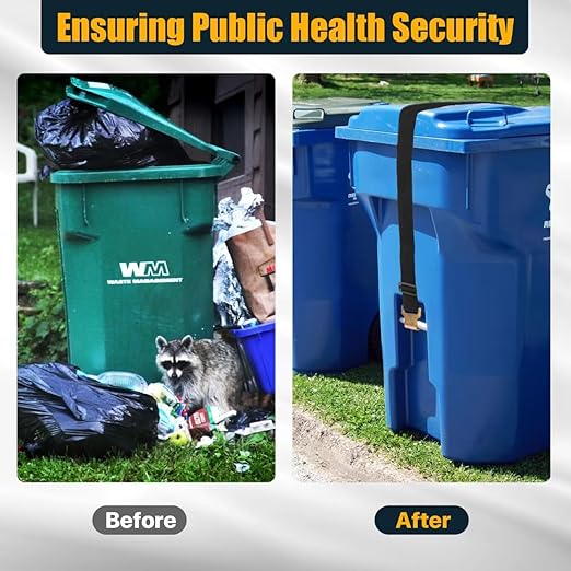 YYDSDOTA Wuno Shop Trash Can Lid Lock for Raccoons, Bear Proof Garbage Can Locks for Animals, Strong Outdoor Trash Bin Bungee Cord Strap, Locking Trash Can During Strong Winds (Black-2 Pack)