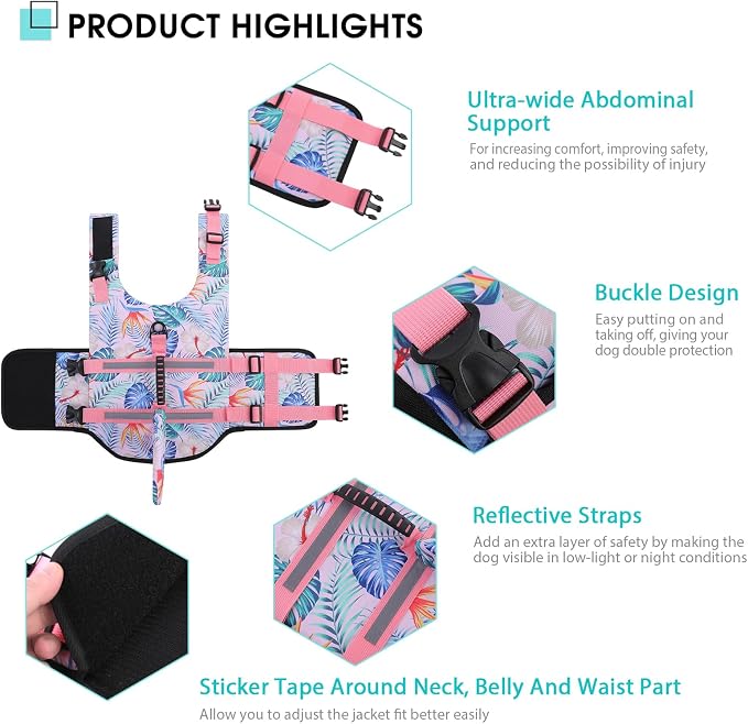 Shark Dog Life Vest for Swimming, Pet Life Vests for Boating, High Buoyant DogLife Jacket, Ripstop High Flotation Swimsui for Small, Medium, Large Dogs (HawaiiPink,XXL)