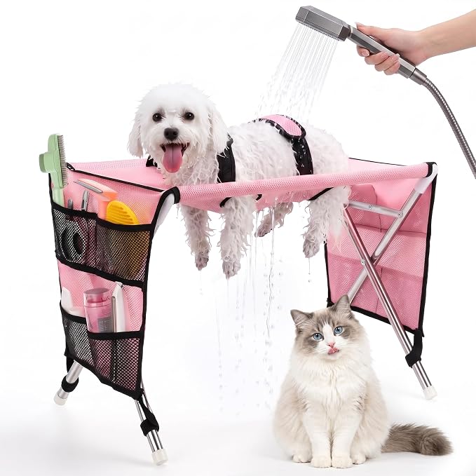 Pet Grooming Hammock with Stand, Foldable for Small Dogs & Cats