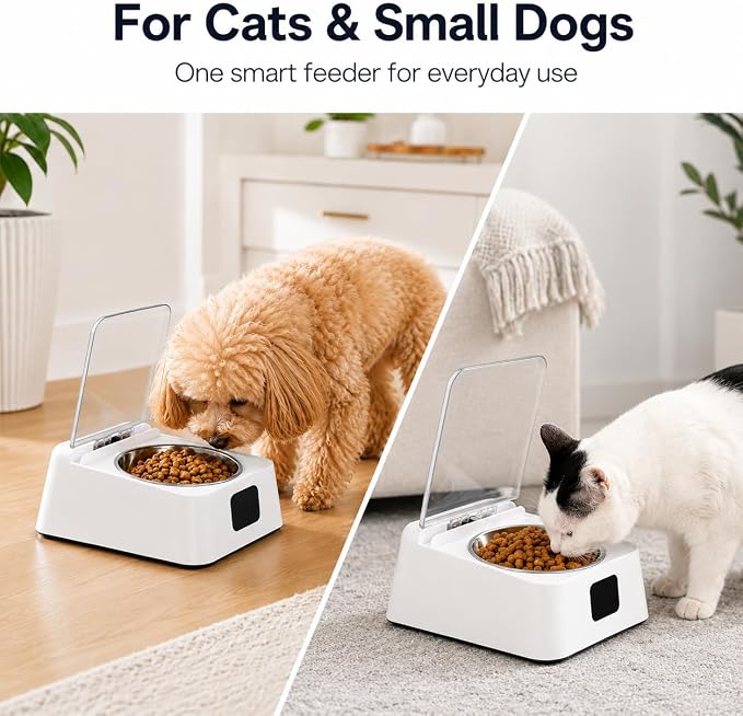 Open Lid Pet Feeder, Automatic Cat Feeder with Infrared Sensor Cover, Removable Bowl Battery Powered Intelligent Automatic Opening Lid Dog Feeder, Pet Food Dispenser for Cats and Dogs