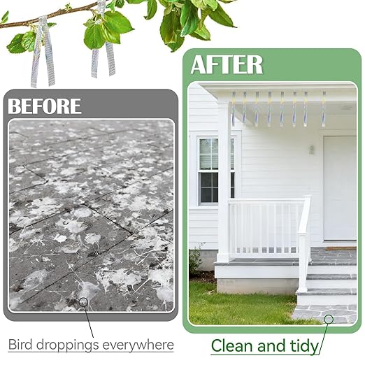 Reflective Bird Scare Tape – 2 Rolls 300FT Outdoor Reflective Ribbon, Double-Sided Shiny Tape for Garden, Yard, Orchard & Trees, Visual Bird Decoration
