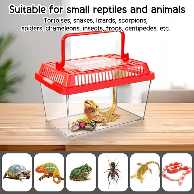 12Pcs Plastic Reptile Terrariums Carrier Cage, Tarantula Enclosure Breeding Box Hatching Container Transparent Fish Tank Turtle Aquarium with Random Color Lid for Lizards, XL(10.6" x 6.7" x 5.9")