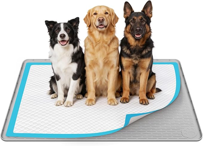 57" x40" Pee Pad Holder for Dogs Puppy Pad Holder Light Grey | Extra Large Silicone Pee Tray for Dog Training Floor Protection Raised Edge Dog Potty Tray, No Pee Pads