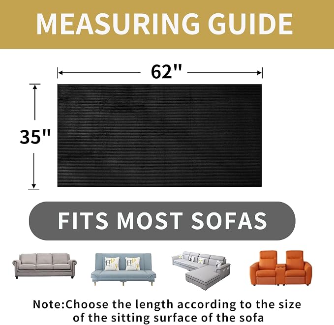 HAOMAIJIA Waterproof Couch Cover for Dogs Washable,Faux Fur Pet Couch Covers for Sofa,Soft Dog Bed Cover Non-Slip Couch Covers for 3 Cushion Couch Sofa Pet Friendly (Black, 35" x 62" 1 Pack)