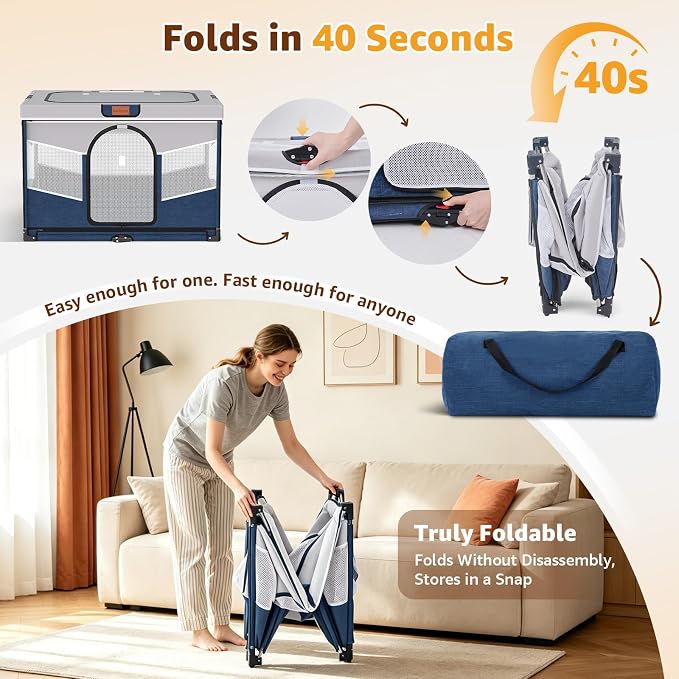 LOOBANI Foldable Dog Playpen with Washable Pee Pad, 32"x24"x22", Blue | Portable Pet Playpen for Small Dogs Cats Indoor Use, Sturdy Dog Crate with Premium Frame and 690D Oxford Waterproof Cover