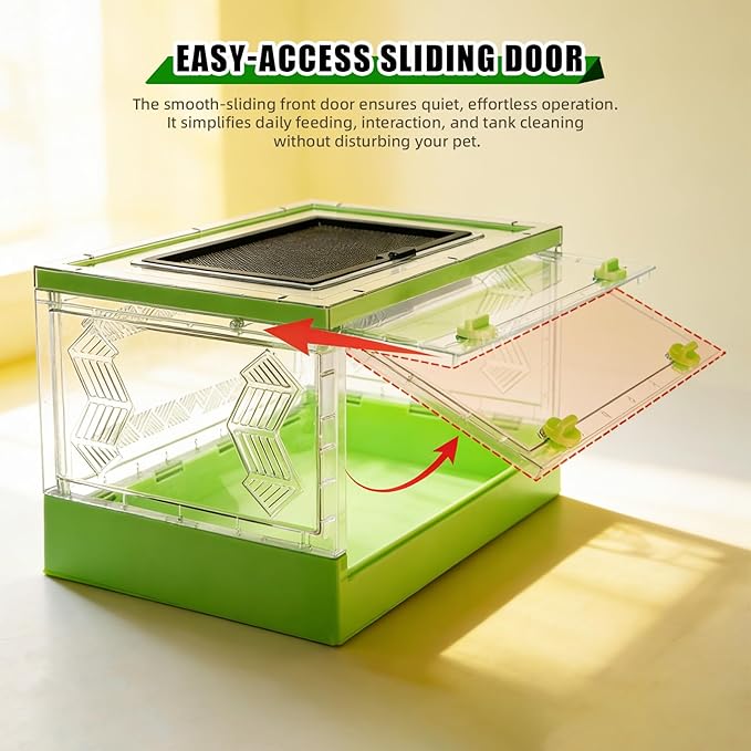 Travel Foldable Reptile Terrarium with Sliding Door Portable Spider Enclosure, Lizard Cage, Plastic Habitat for Tarantula, Tree Frog, Leopard Gecko, Snake, Ventilated Terrarium Starter Kit Green