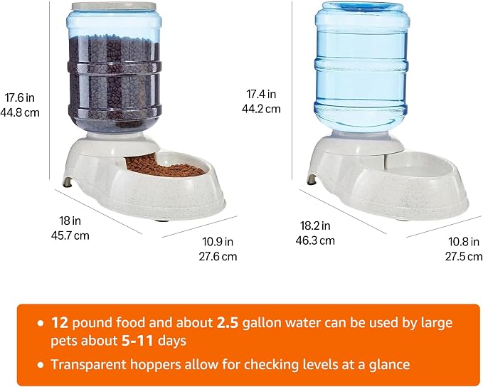 Amazon Basics Large Capacity Automatic Pet Water Dispenser and Gravity Feeder Set, Easy to Clean, 456.6fl.oz Food, 382.1fl.oz Water, Pack of 2