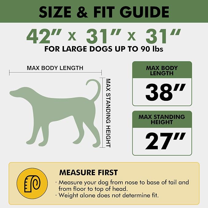 Veraste 42" Soft Collapsible Travel Dog Crate for Large Dogs,Green | 4-Door Foldable Travel Crate,breathable mesh, foldable with storage bag