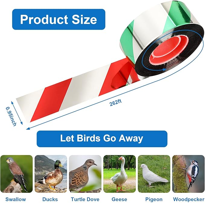 DECYOOL 3 Rolls 787 FT Bird Scare Tape Ribbon Hanging Reflective Bird Tape Ribbon for Avoid Birds Animal from House Garden Patio Lawn Orchard（Red, Green, Yellow）