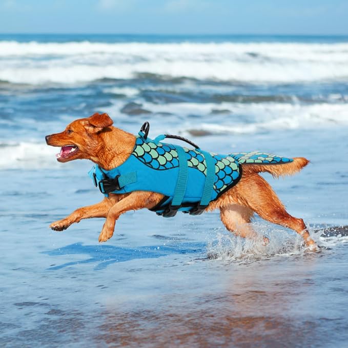 Mermaid Dog Life Jacket, Dog Life Vest for Swimming, Blue, XS