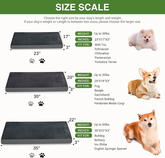 Waterproof Small Dog Bed Crate Pad 24", Washable Orthopedic Puppy Cat Mat | Outdoor Pet Bed Foam, Reversible Faux Leather & Flannel, Durable Removable Cover, Anti-Slip Kennel Pad 23"x17" Dark Gray