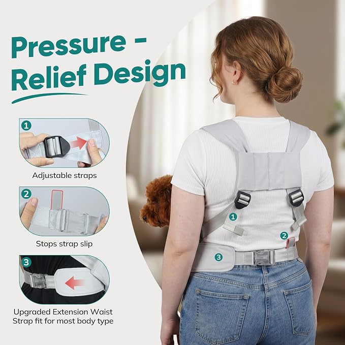 Dog Sling Carrier Front with Thicken Bottom Support for Small Dogs 5-12 lb | Adjustable, Hands Free, Comfortable Wearable, Lightweight, Vet Visits, Anxiety, Travel, Hiking, Safety Clip Grey