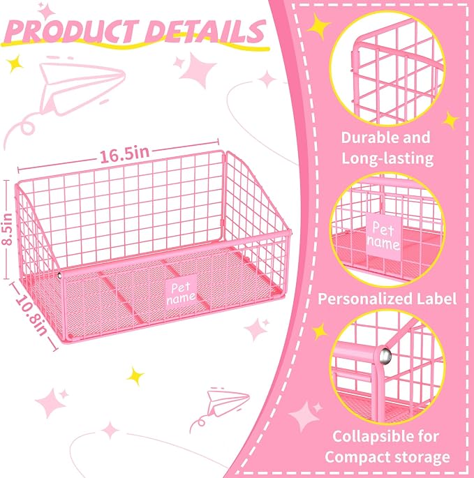 Kaiferty Indestructible Dog Toy basket, Medium Toy Box for Dogs,Pet Toy Bin Dog Metal Basket for Toys, Toy Storage Organizer, Living Room Area (Pink)