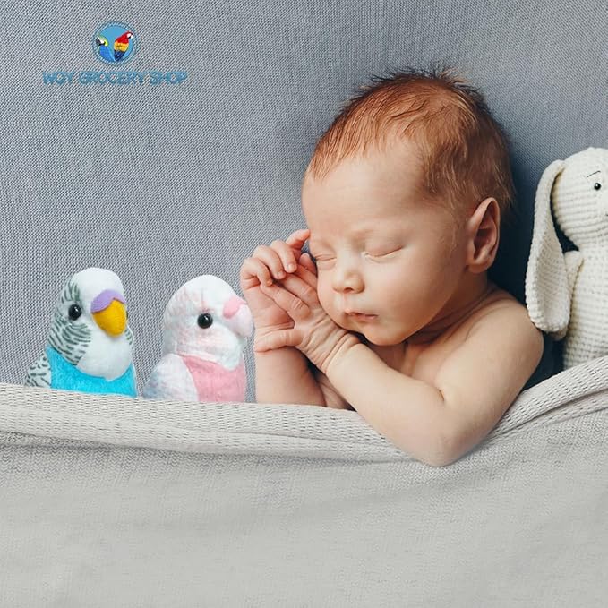 2Pcs Stuffed Parakeet Toy, 5.5 inches, Budgerigar Plush Toy, Parakeet Soft Toy, Stuffed Bird for Kids, Blue and Pink