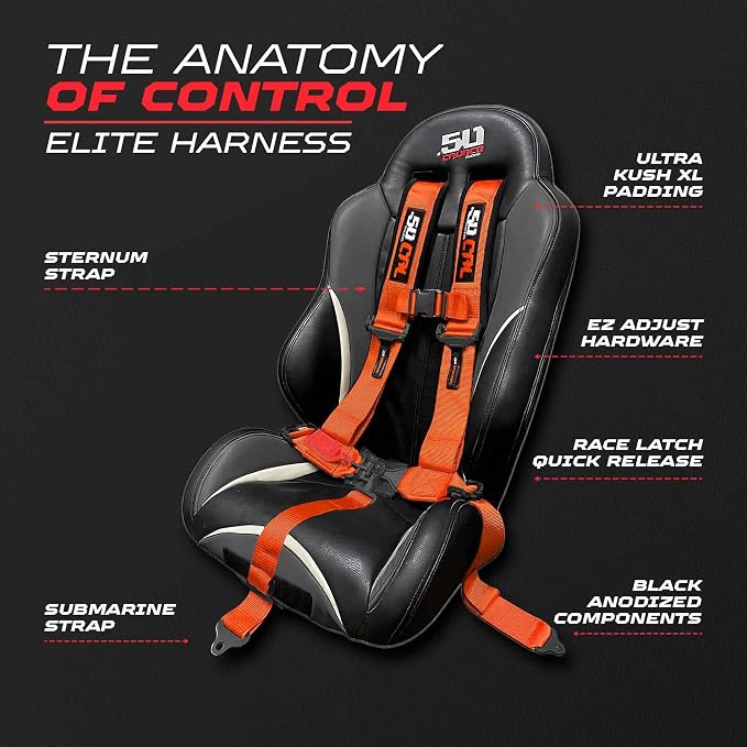 1pc Orange 5 Point Harness for Bucket Seat, Latch Release, 9 Color Options, Racing Harness 5 point, Race Car, UTV, RZR [6011]
