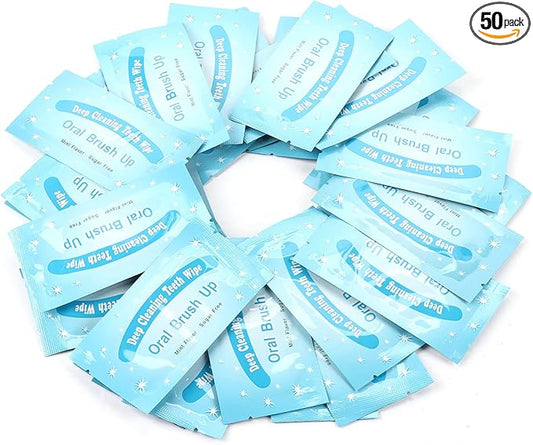 Tbest Finger Brush Teeth Wipes, Deep Cleaning Theet Wipes 50Pcs Wipes Clean Teeth Wipe Cloth Tooth Cleansing Tool for Oral Deep