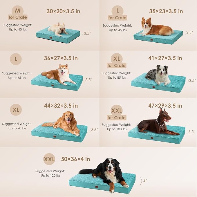 EHEYCIGA Orthopedic Dog Bed Large with Removable Washable Cover, 35x23 | Egg Crate Foam Support, Durable Oxford fabric, Non-Slip Bottom, Machine Washable, Soft Waterproof Plush Pet Bed Mat For Crate