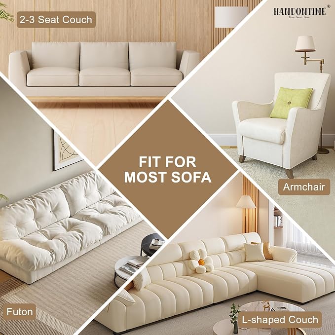 HANDONTIME Non-Slip Pet Couch Cover Washable, Plush Faux Fur Couch Protector for Cushion Pet-Friendly Sofa Covers for Dogs, Checkered Diamond Sectional Covers Dog Mat for Sofa (Ivory, 35.6" x 82.7")