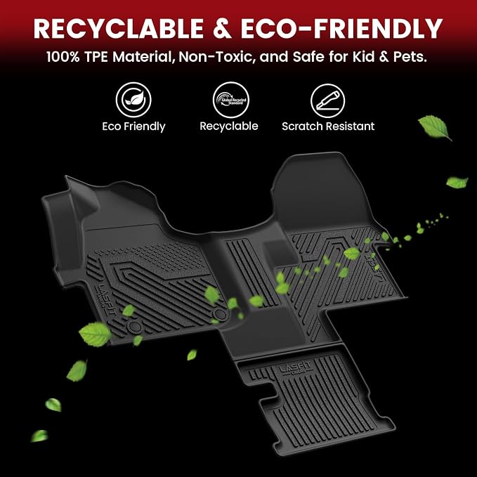 LASFIT Floor Mats for Mercedes Benz Sprinter 1500/2500/3500/4500 2019-2026 (Fit Cargo Van & Cab Chassis), All Weatehr TPE Floor Liners Custom Fit Sprinter 1st Row with Center Aisle Liner