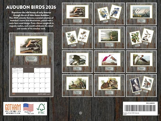 John James Audubon Bird Calendar 2026 Monthly Wall Calender 12 Month | American Made In The USA