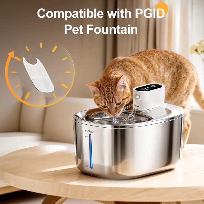 Replacement Filters and 4 Packs Sponges for 152oz/4.5L PGID Cordless Cat Water Fountain（C004