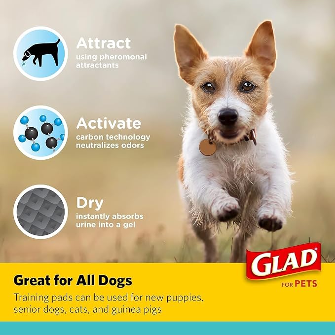 Glad for Pets Black Charcoal Puppy Pads, 17.5 x 23.5 Inch, 120 Count, 2-Pk | Super-absorbent core, disposable design, 17.5x23.5 in, potty crate and indoor training