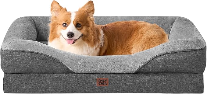 EHEYCIGA Orthopedic Dog Bed for Medium Dog, Memory Foam Dog Couch, Grey | 35x22 Inch Dog Sofa with Sides, Waterproof Liner & Washable Removable Cover, Bolster Pet Couch