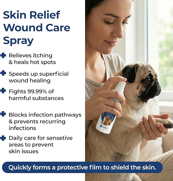 Dog Wound Care Spray | Healing Aid and Skin Repair, Clean Wounds, Relieve Dog Skin Allergies, Safe for All Animals. 3.38 Ounces