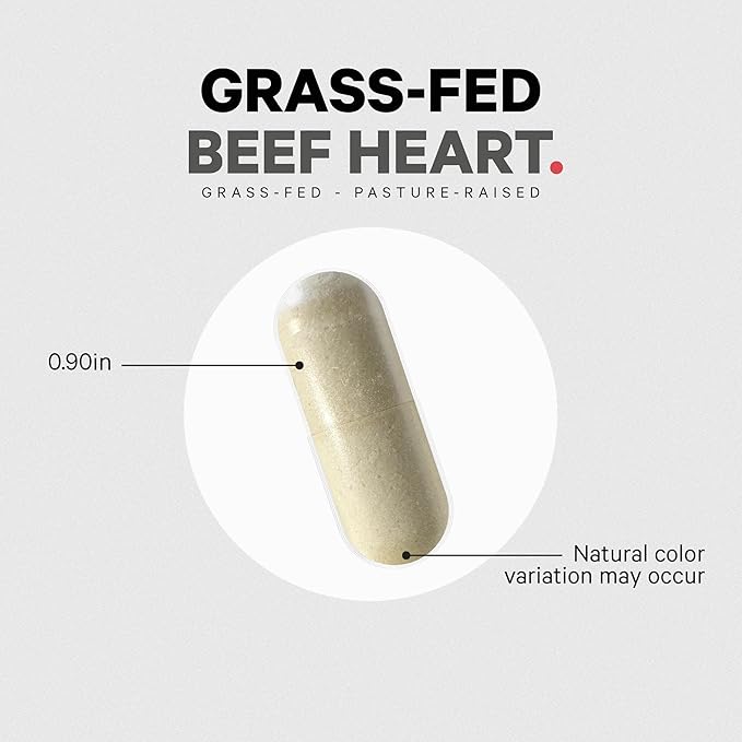 Codeage Grass Fed Beef Heart Supplement - Freeze Dried, Non-Defatted, Desiccated Glandular Supplements - Bovine Meat & Liver Pills - Beef Vitamins for Heart - Non-GMO -180 Capsules