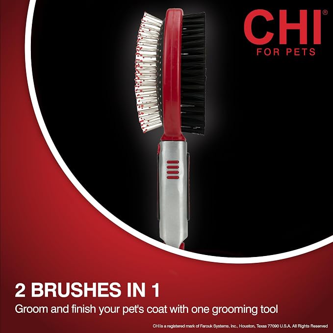 CHI for Dogs Double Sided Pin and Bristle Grooming Brush, 2 in 1 Dog Grooming Brush for Detangling and Smoothing Coats, Removes Loose Hair and Light Tangles, Ergonomic Handle | Detangling and smoothing formula, removes loose hair and light tangles, erg...