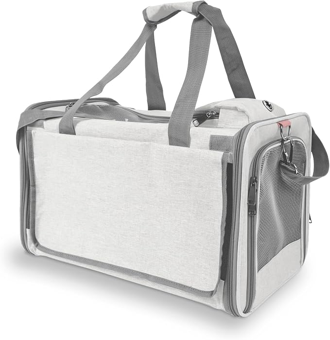 GAPZER Pet Carrier for Large Cat Soft-Sided Animal Traveling Bag for Medium Cat up to 20lbs / Washable Small Dog Puppy 10 lbs Crate Case with Privacy Curtains for Home Outdoor Travel Beige White