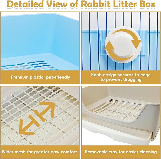 kathson 2PCS Large Rabbit Litter Box Trainer, Potty Corner Toilet with Drawer Bigger Pet Pan for Adult Hamster, Guinea Pig, Ferret, Galesaur, Bunny and Other Animals (Blue,Brown)