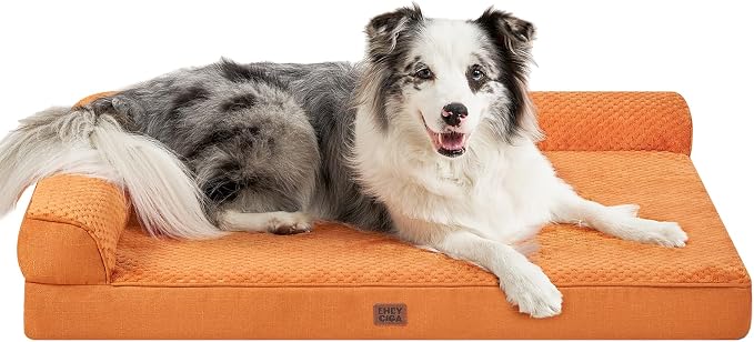 EHEYCIGA Memory Foam Dog Bed for Crate, L Plus Orthopedic Dog Bed, Pumpkin | Washable Removable Cover, Waterproof Flat Pet Sofa Couch with Nonskid Bottom, 41x27x6.5