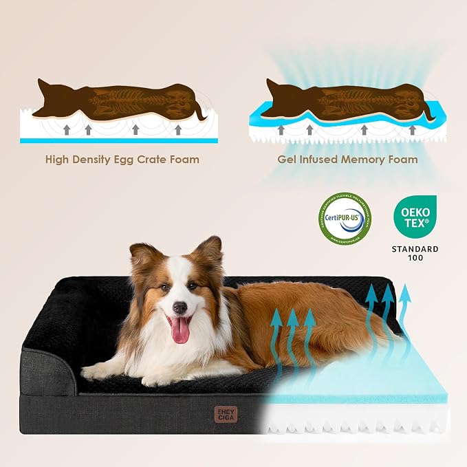 EHEYCIGA XXL Dog Bed Memory Foam, Orthopedic Giant Dog Bed Jumbo with Washable Removable Cover, Waterproof Pet Sofa Couch with Nonskid Bottom, 48x35x7.5, Black | Washable Removable Cover, Waterproof Flat Pet Sofa Couch with Nonskid Bottom, 48x35x7.5