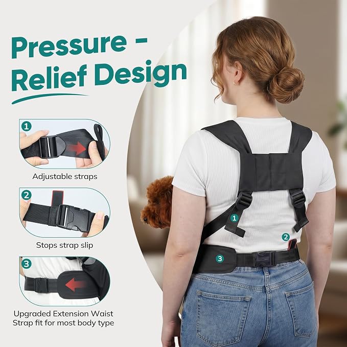 Dog Sling Carrier Front with Thicken Bottom Support for Small Dogs 10-16 lb | Adjustable, Hands Free, Comfortable Wearable, Lightweight, Vet Visits, Anxiety, Travel, Hiking, Safety Clip Black