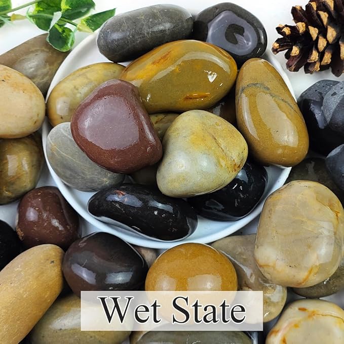 YISZM Natural River Rocks, Small Rocks for Plants Decorative Polished Pebbles for Fish Tank, Gardening, Flower Pots, Vase Fillers, Indoor Water Fountains, Landscaping, 40lbs, 2-3 Inch